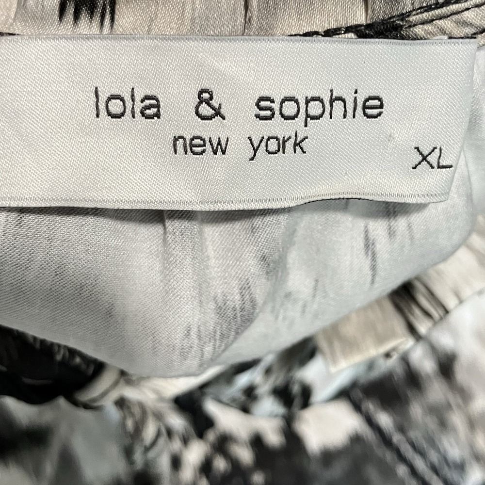Lola & Sophie Blouse XL Black Ivory Floral Print Tie Neck Ruffle Sleeve Top - Picture 7 of 10